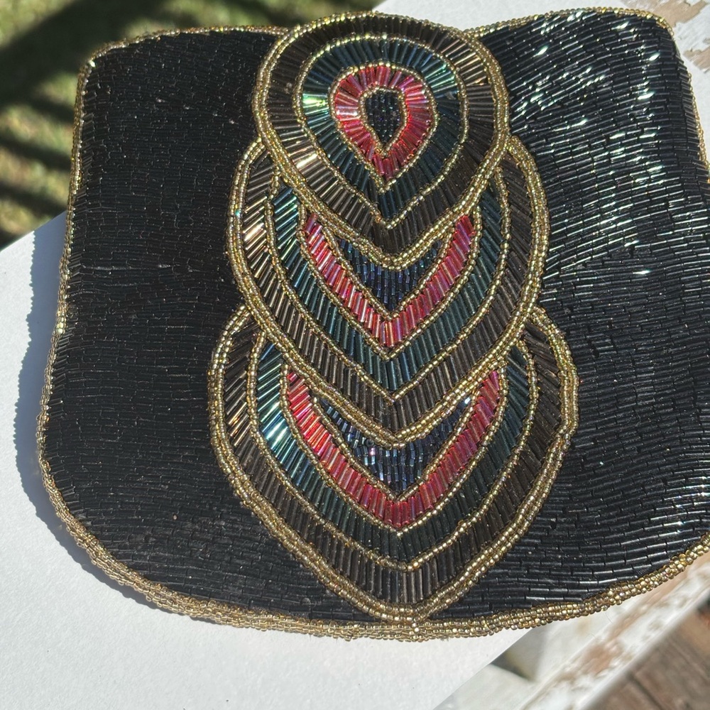 La Regale Black and Gold Beaded Clutch